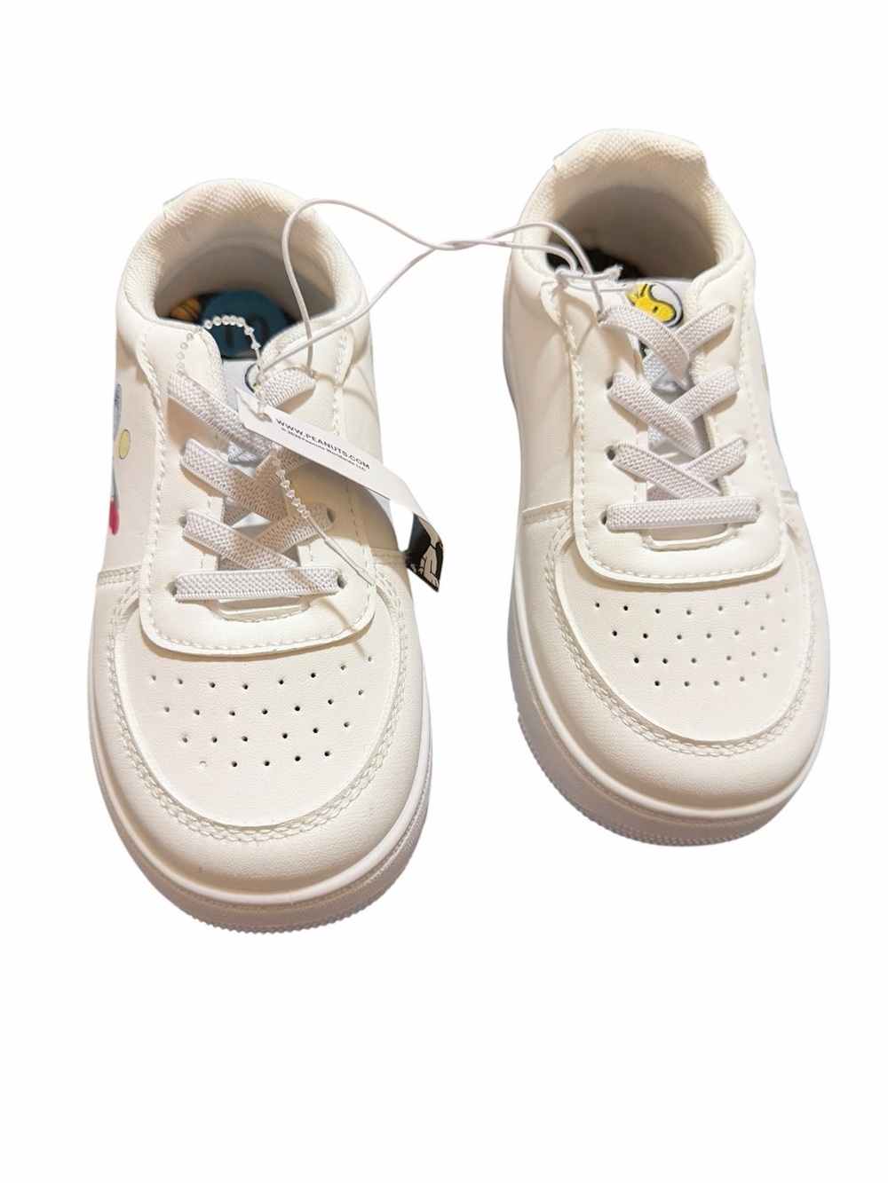 🌼💚NIB PEANUTS SNOOPY Kids White Casual Sneakers with Colorful Accent